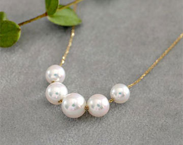 five akoya pearl through necklace-アコヤ真珠5粒スルーネックレス-